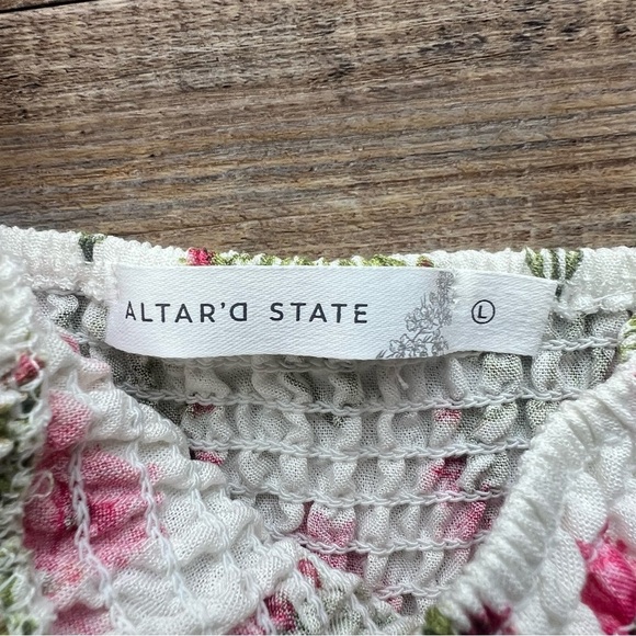 Altar'd State Women's Pink & Green Floral Smocked Sun Dress Size Large - Picture 3 of 7